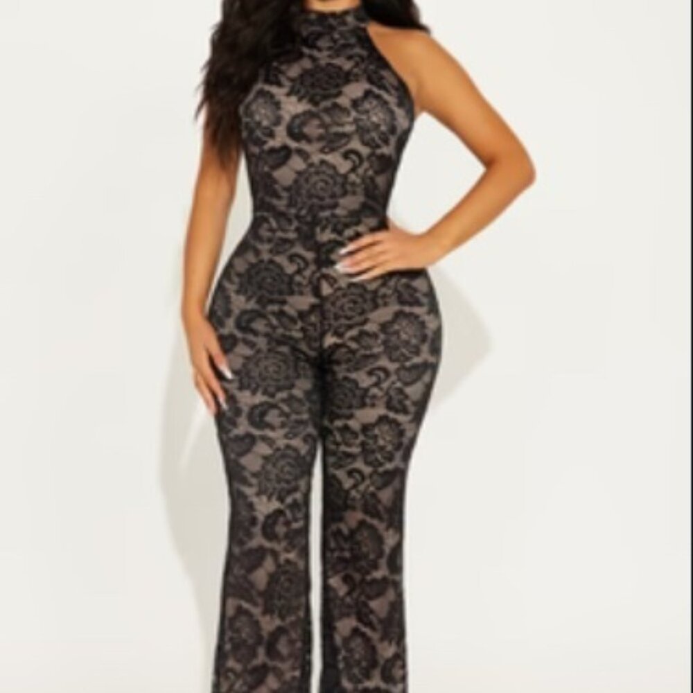 Good At Last Lace Jumpsuit- Black Size L